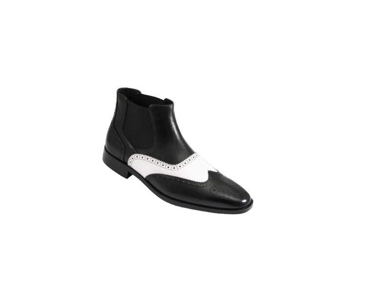 Black and White Leather Men's Slip-On Dress Boots Style No: AG2632