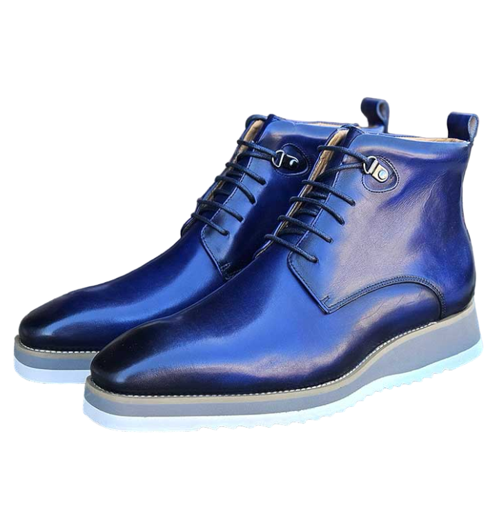 Carrucci Blue Burnished Calfskin Lace-Up Men's Boot Genuine Leather KB515-16