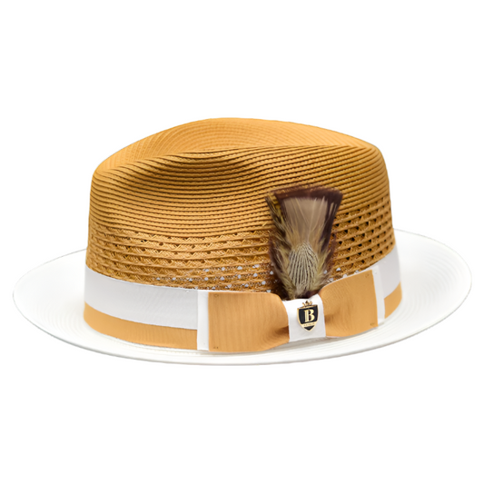 Belvedere Bruno Capelo Gold and White Men's Straw hat Fashion Design