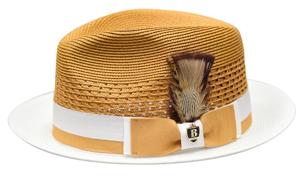 Belvedere Bruno Capelo Gold and White Men's Straw hat Fashion Design