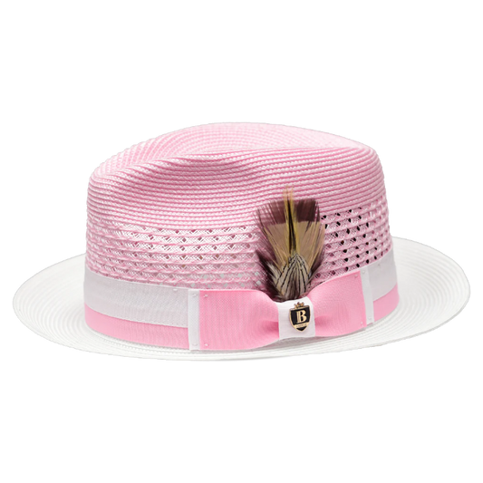 Belvedere Bruno Capelo White and Pink Men's Straw hat Fashion Design