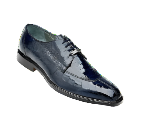 Belvedere Navy Blue Siena Style Men's Lace Up Oxford Shoes Genuine Ostrich Legs - Design Menswear