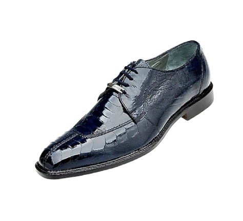 Belvedere Navy Blue Siena Style Men's Lace Up Oxford Shoes Genuine Ostrich Legs - Design Menswear