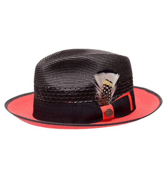 Black and Red Bruno Capelo Men's Summer Straw Hat Havana Collection