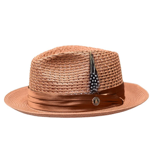 Brandy Brown Bruno Capelo Men's Fedora Summer Straw Hat Julian collection