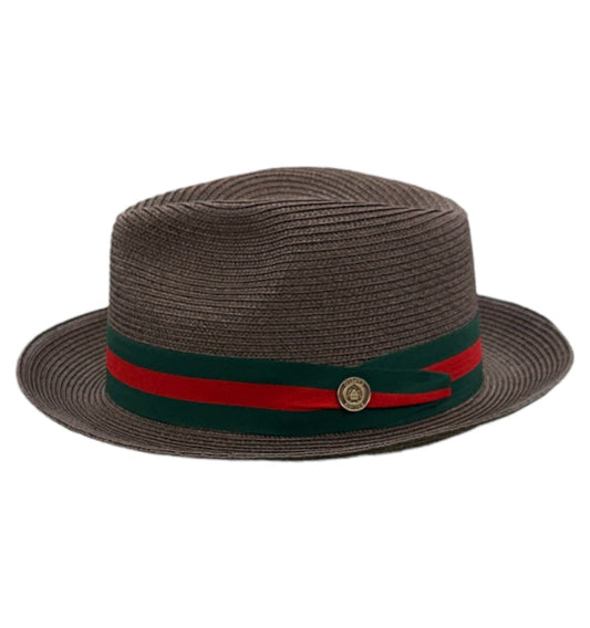 Brown Bruno Capelo Luxury Men's Summer Hat Green and Red Brim