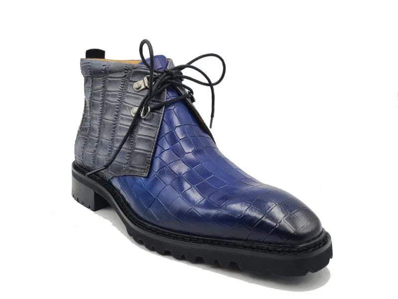 Carrucci Blue Men's Alligator Embossed Leather Chukka Boot