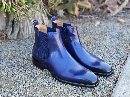 Carrucci Blue Men's Calfskin Leather Slip-on Chelsea Boot Style No: KB509-30