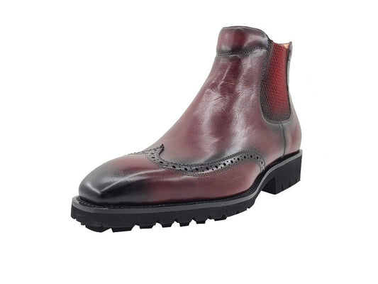 Carrucci Burgundy Slip On Men's Wingtip Boots dress casual genuine Leather - Design Menswear