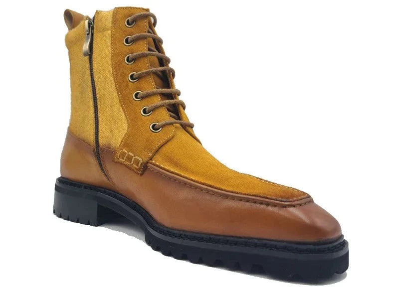 Carrucci Cognac Men's Burnished Calfskin & Suede Lace-Up Boot KB516-17A