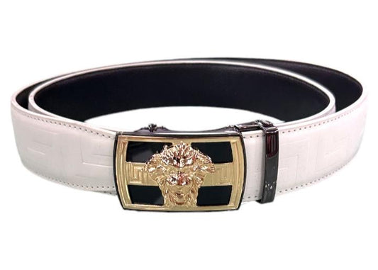 White Men's Leathers Belt Gold Buckle Fashion Design