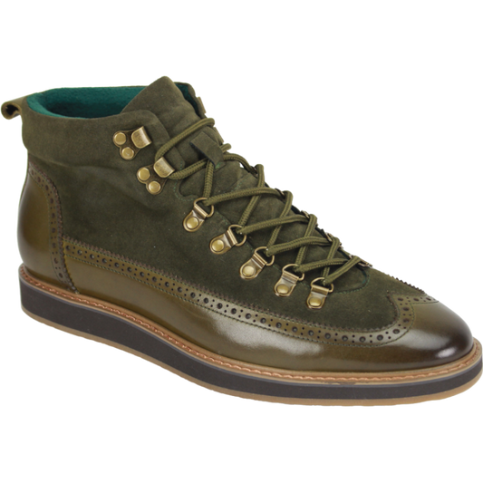 Giovanni Olive Men's Lace Up Casual Boot Leather and Suede - Design Menswear