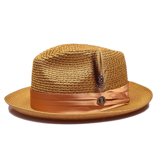 Gold Bruno Capelo Men's Fedora Summer Straw Hat Julian collection