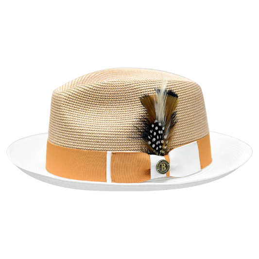 Gold and White Georgio Collection 2-Tone Straw Fedora Hat by Bruno Capelo