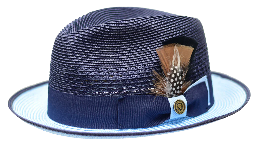 Navy and Blue Bruno Capelo Men's Summer Straw Hat Havana Collection