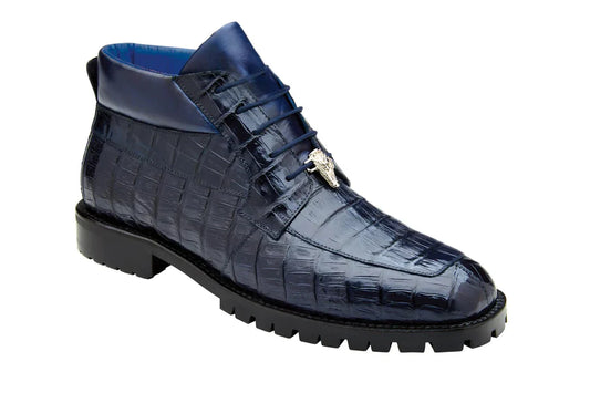 Belvedere Gallardo Men's Boots Navy Exotic Caiman Crocodile Derby Split toe Boots