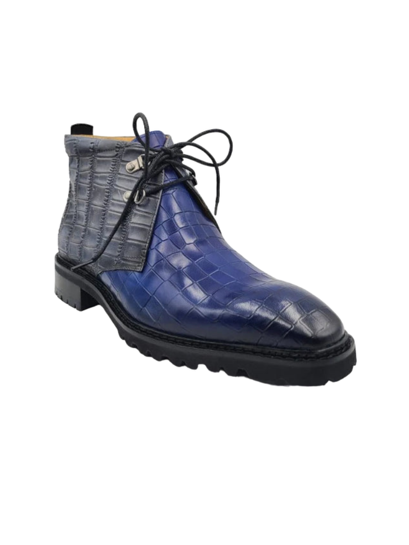 Carrucci Blue Men's Alligator Embossed Leather Chukka Boot