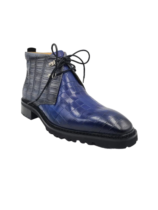 Carrucci Blue Men's Alligator Embossed Leather Chukka Boot