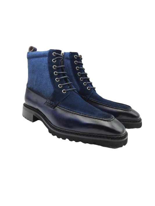 Carrucci Blue Men's Burnished Calfskin & Suede Lace-Up Boot KB516-17 A