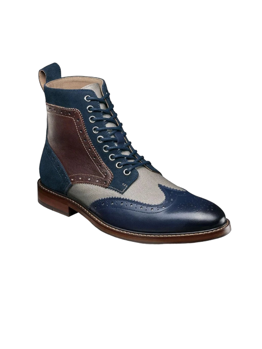 Stacy Adams Blue Grey Men's Wingtip Lace-Up Casual Boot Genuine Leather