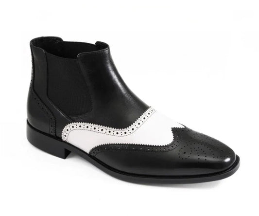 Black and White Leather Men's Slip-On Dress Boots Style No: AG2632