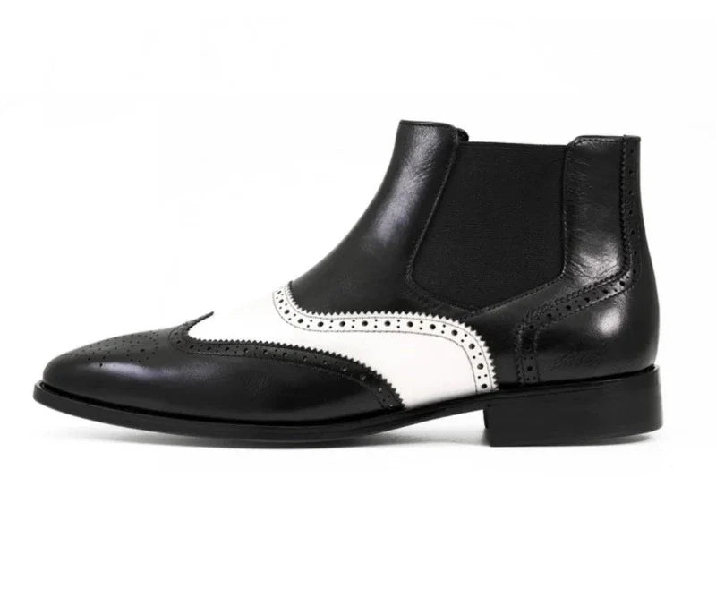 Black and White Leather Men's Slip-On Dress Boots Style No: AG2632