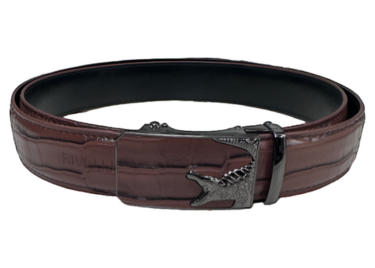 Men's Brown Gator Print Leather Belt New Style Sliver Buckle