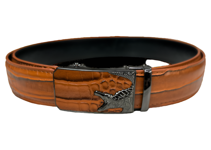 Men's Cognac Print Leather Belt New Style Sliver Buckle