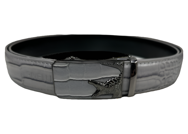 Men's Grey Print Leather Belt New Style Sliver Buckle