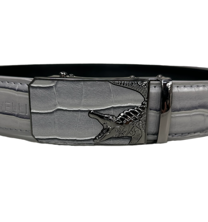 Men's Grey Print Leather Belt New Style Sliver Buckle