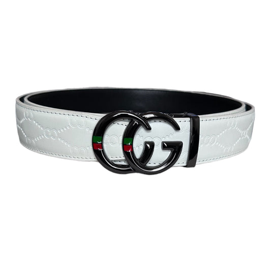 Men's White Luxury Design Belt Genuine Leather CG Black Buckle