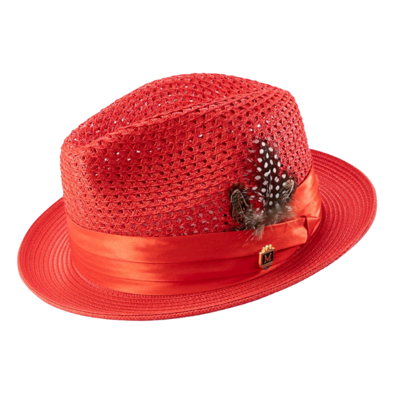 Montique Red Men's Summer Straw Hats Style H-34