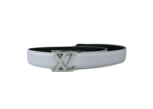 White Men's Belt Leathers Slide Ratchet Genuine Leather Silver Buckle