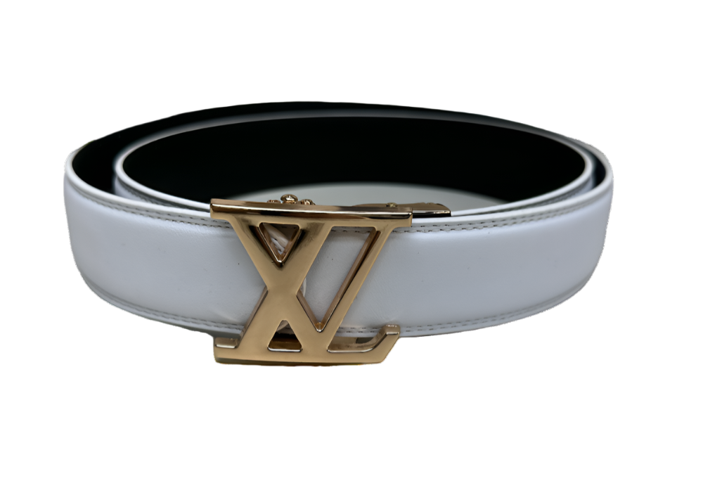 White Men's Belt Genuine Leathers Gold Buckle Fashion Design