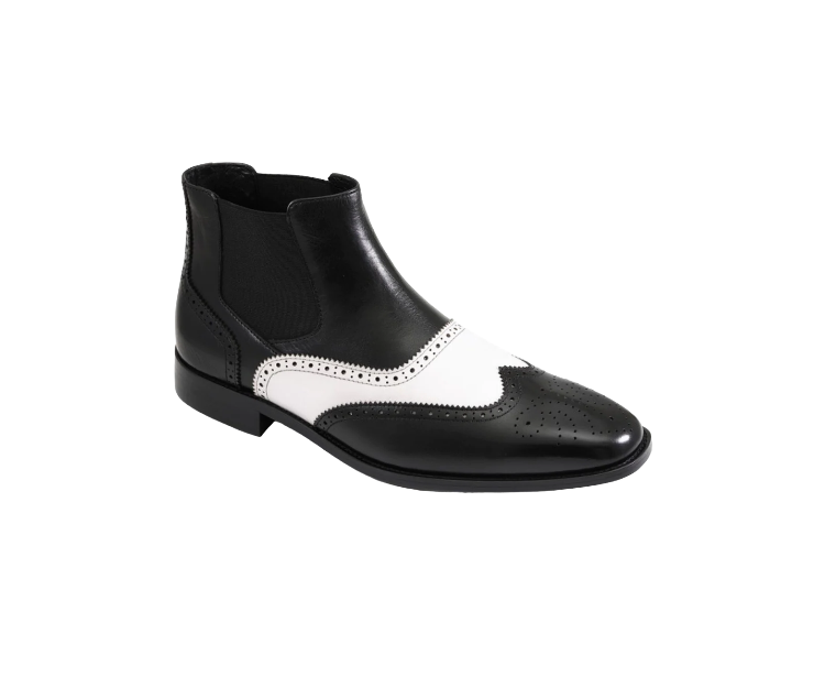 Black and White Leather Men's Slip-On Dress Boots Style No: AG2632