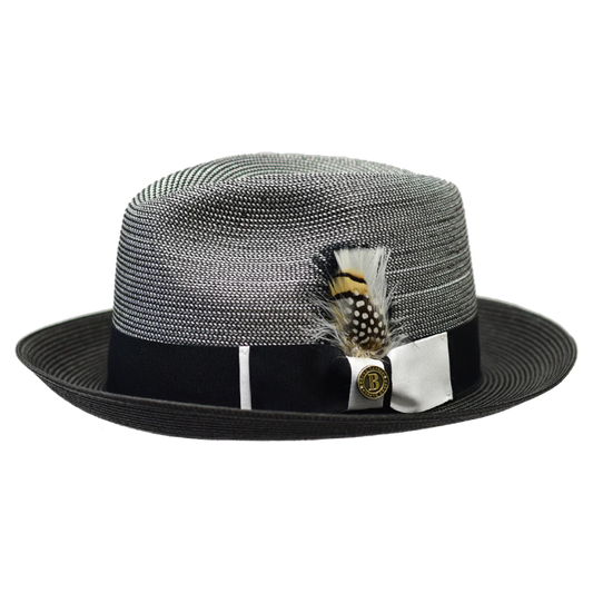 Men's Black and White Georgio Collection 2-Tone Straw Fedora Hat by Bruno Capelo