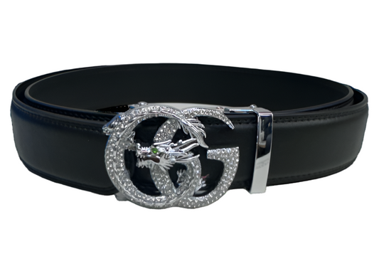 New Luxury Fashion Design Men's Black Belt Diamonds Sliver Buckle