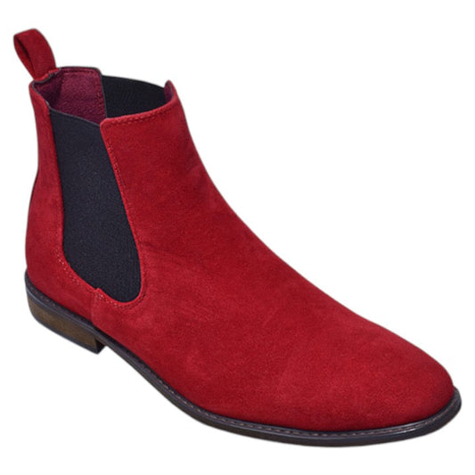 Red Men's Suede Slip-On Chelsea Boot Side Elastic STYLE-DEXTER