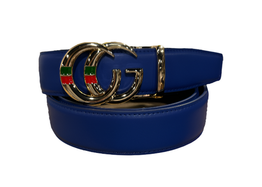 Royal Blue Men's Leather Belt G G Gold Buckle Belt Luxury Style Red and Green Strip