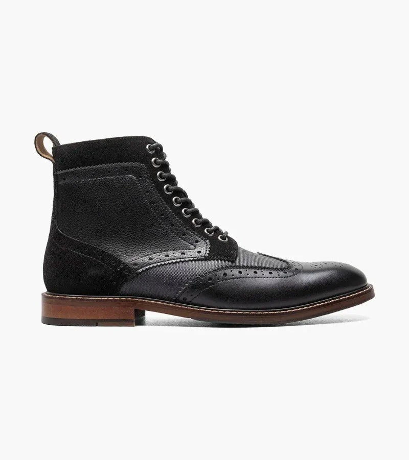 Stacy Adams Black Men's Wingtip Lace-Up Boot Leather Suede