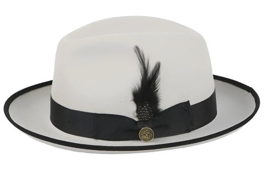 Steven Land White and Black Trim Brim Wool Men's Hat-the Domingo