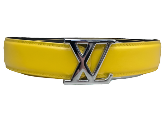 Yellow Men's Genuine Leathers Belt Sliver Buckle Fashion Design